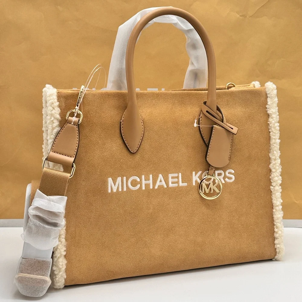 MICHAEL KORS 
Mirella Medium Suede and Faux Shearling Tote Bag - Picture 6 of 16